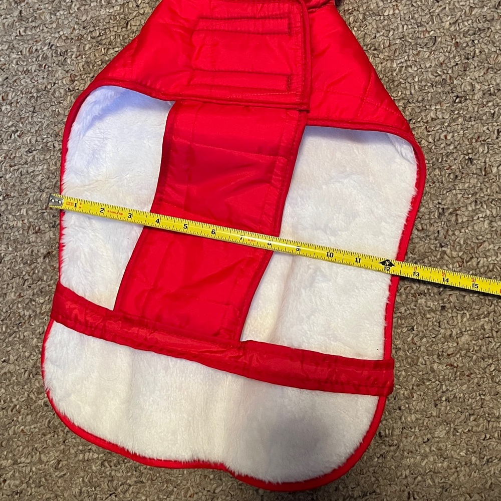 Red Quilted Dog Jacket Parka with attached hood Sz 16 - Picture 9 of 13